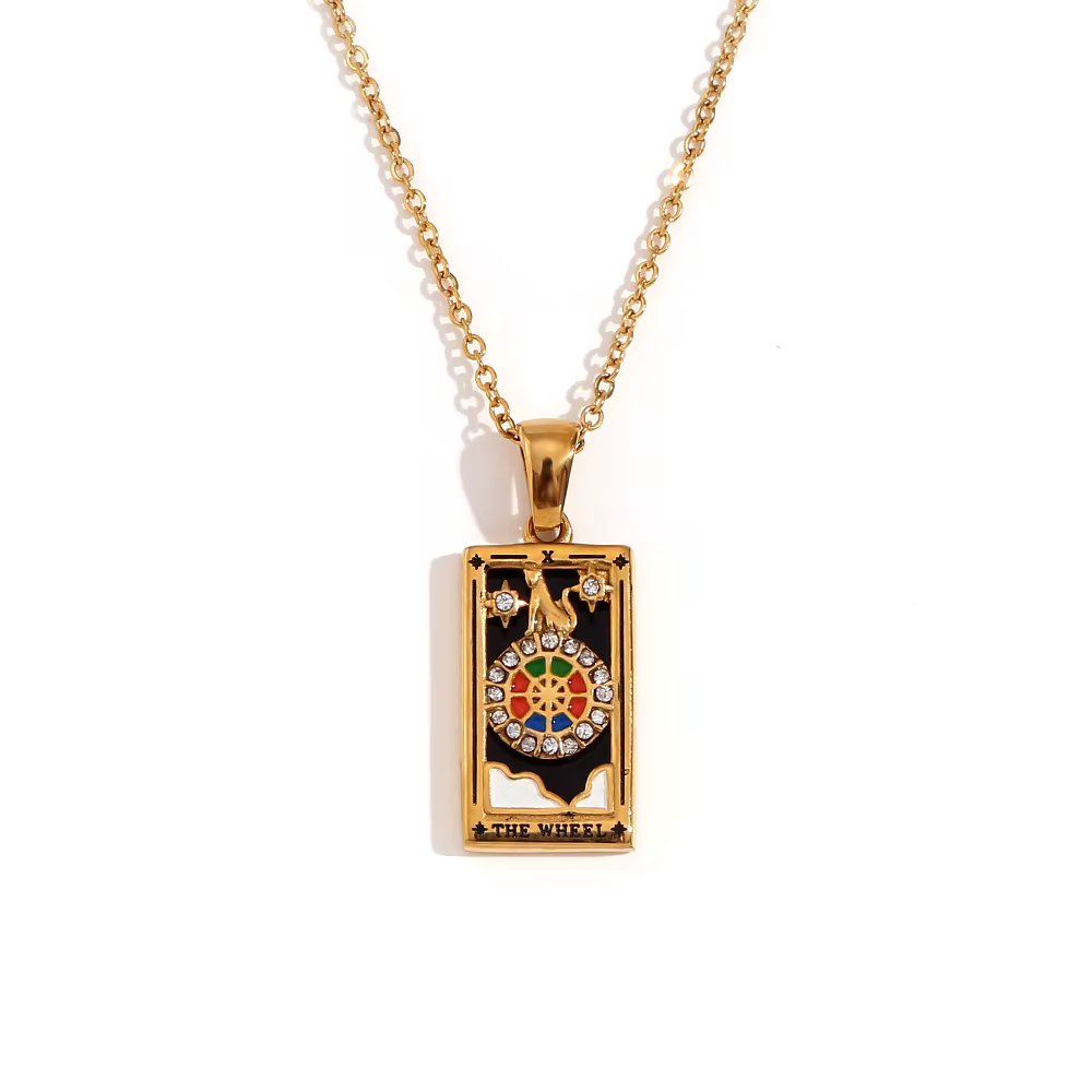 The Wheel Tarot Pendant – 18K Gold Necklace of Fate & Fortune