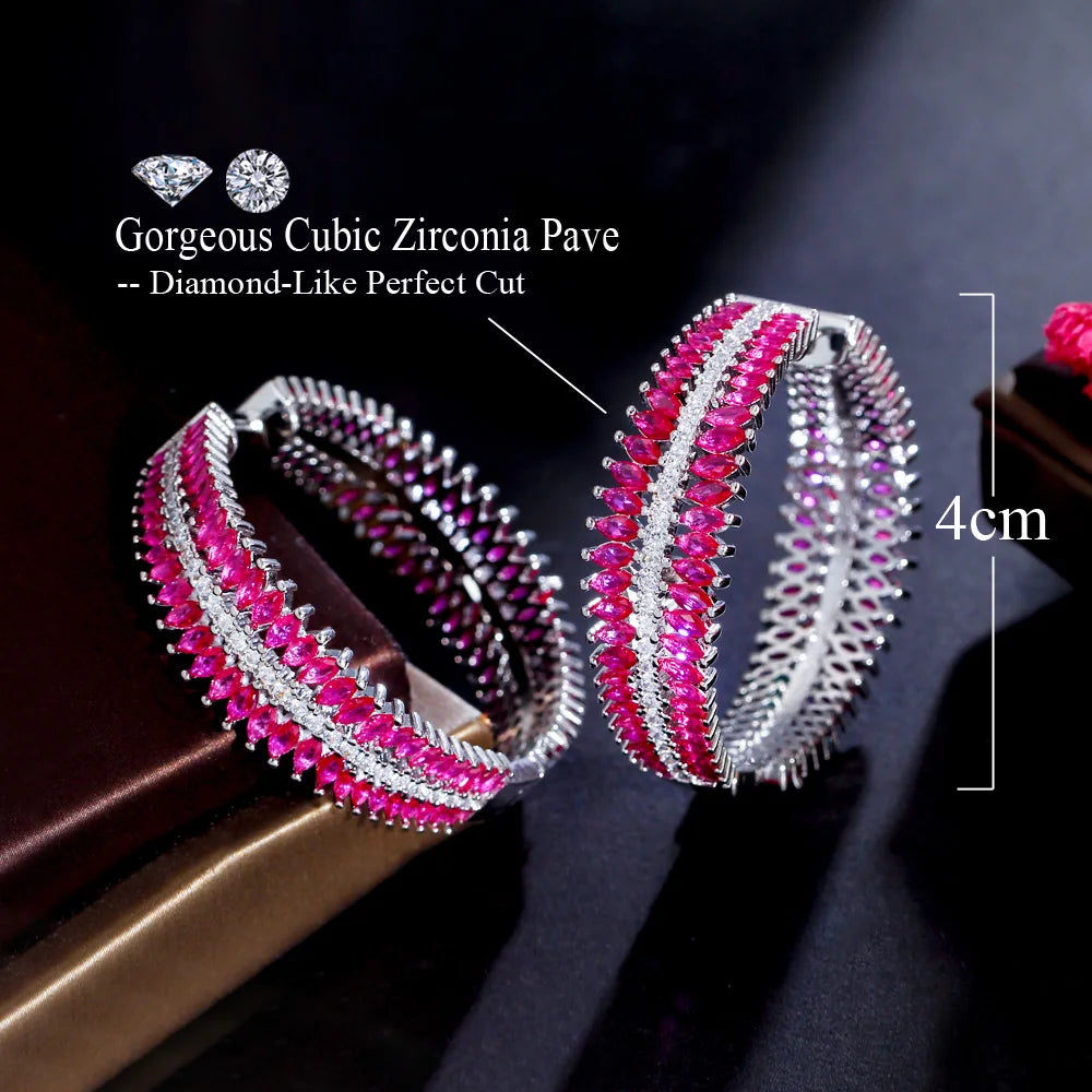 Fuchsia Frenzy Hoops β Marquise CZ & Chunky Gold Glam