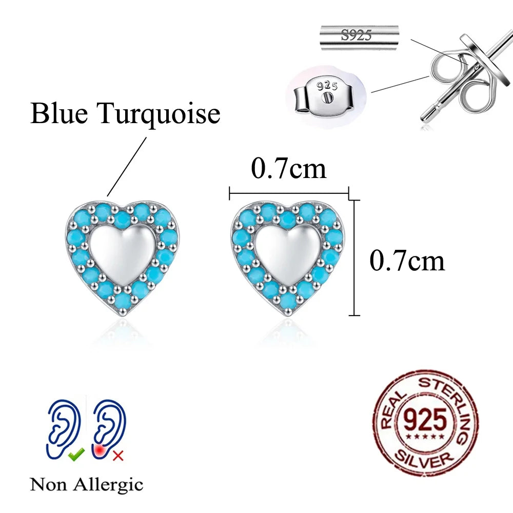 Sterling Silver Blue Turquoise Heart Stud Earrings