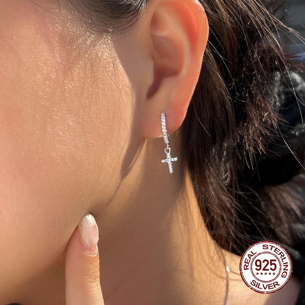 Celestia Cross Huggies | Cross design made with top-grade CZ stones