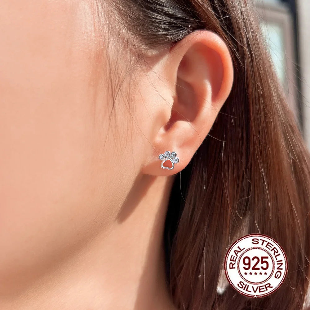 925 Sterling Silver Cat Paw Stud Earrings