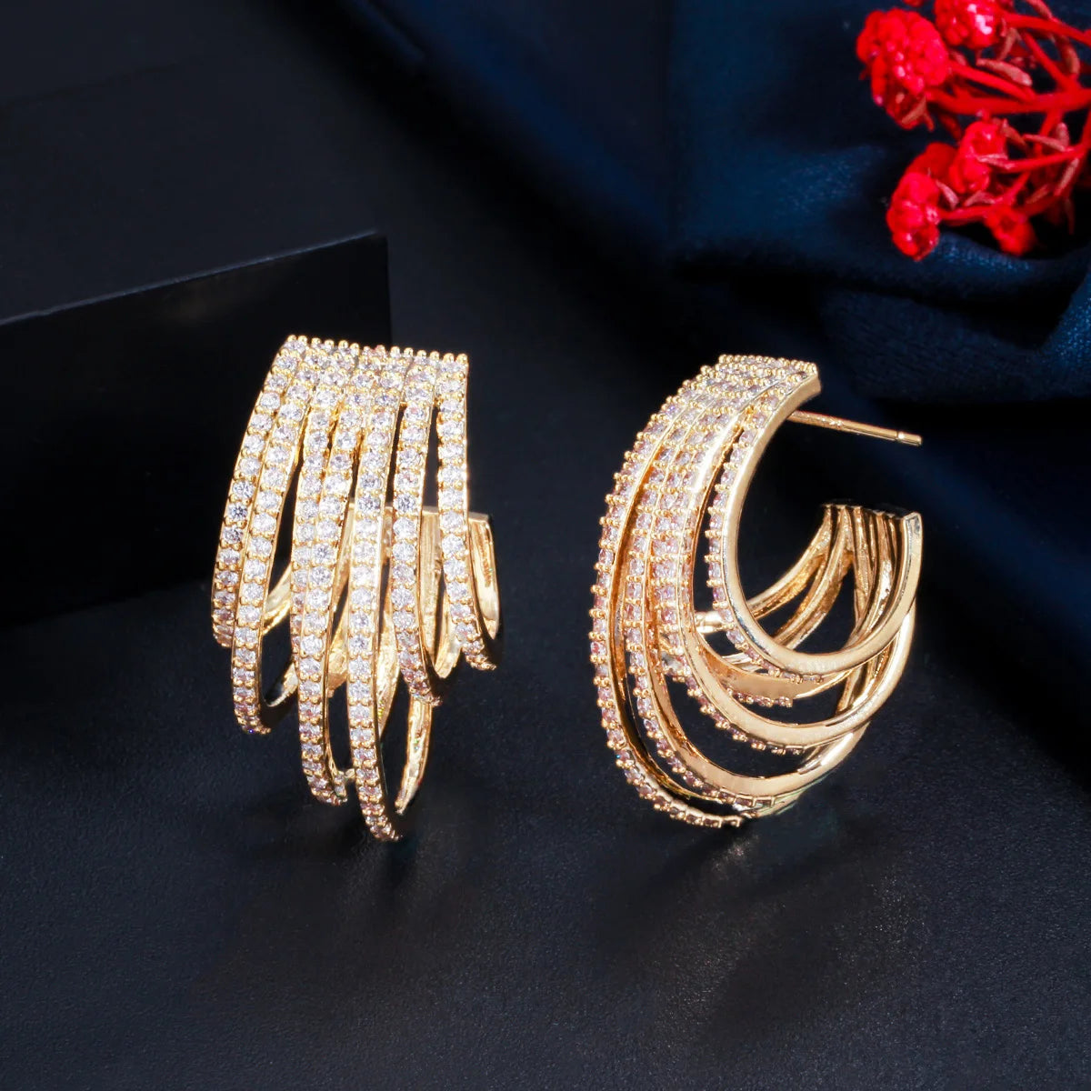 Bold Rainbow Spark Hoop Earrings | Multicolor Magic with Black Gold Drama