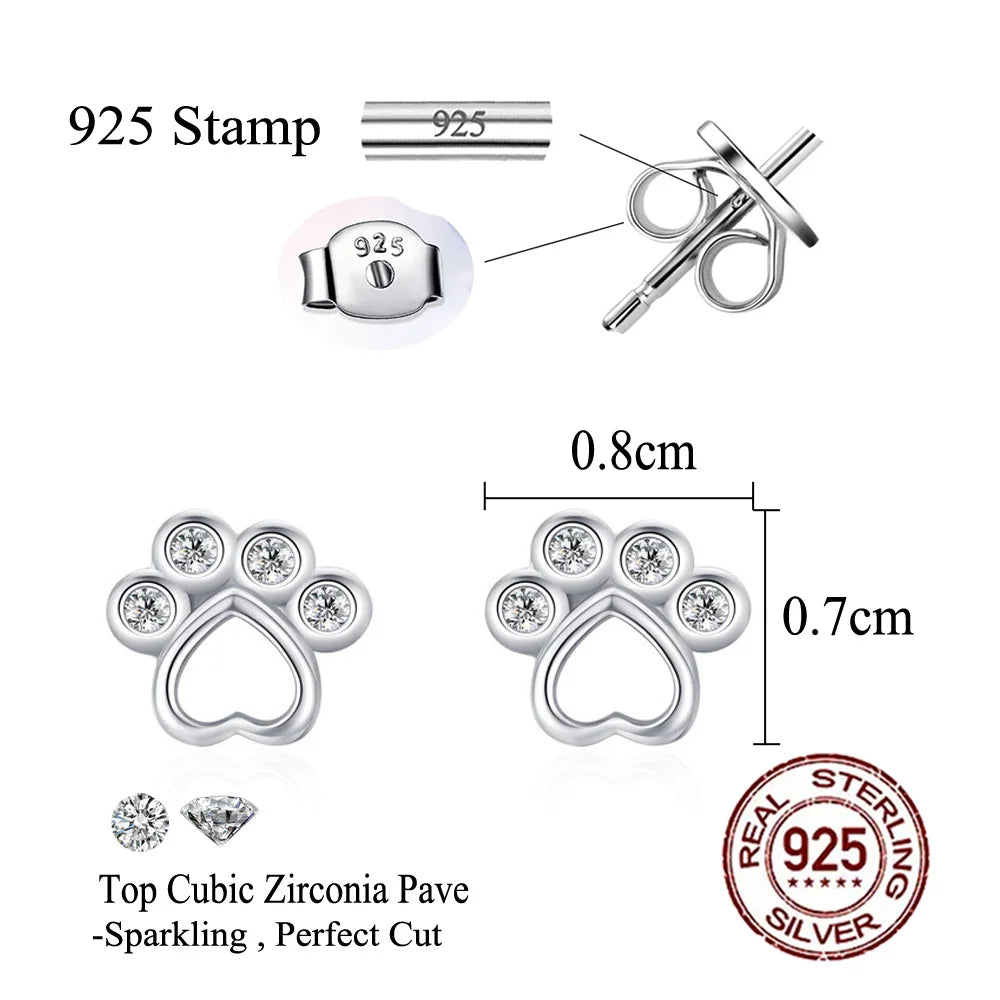 925 Sterling Silver Cat Paw Stud Earrings