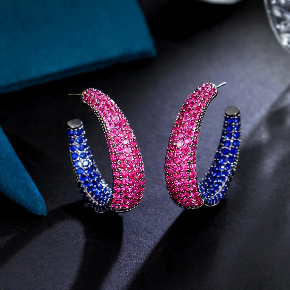 Vibrant Circle Hoop Earrings | Combination of red and blue cubic zirconia