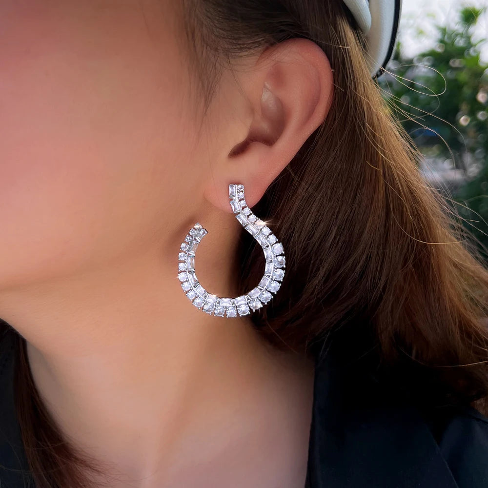 Sculptural Drop Earrings | Designed with a fluid hook shape and brilliant zircon stones