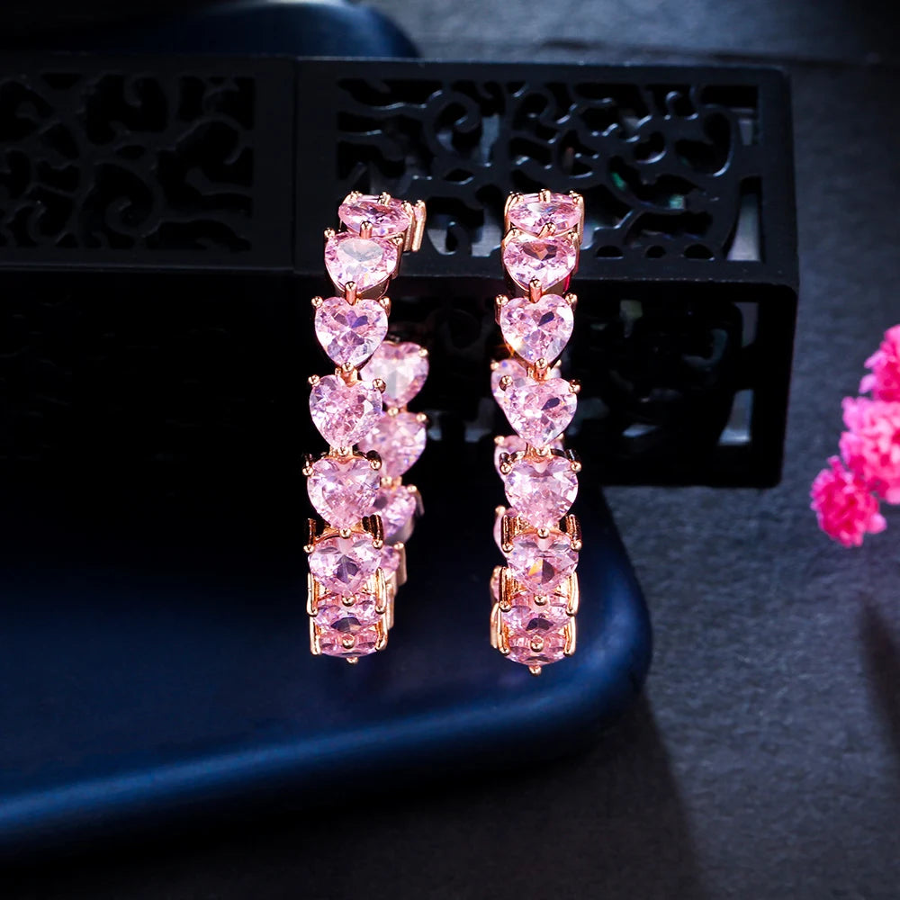 Rose Gold Plated Pink Heart C-Hoop Earrings