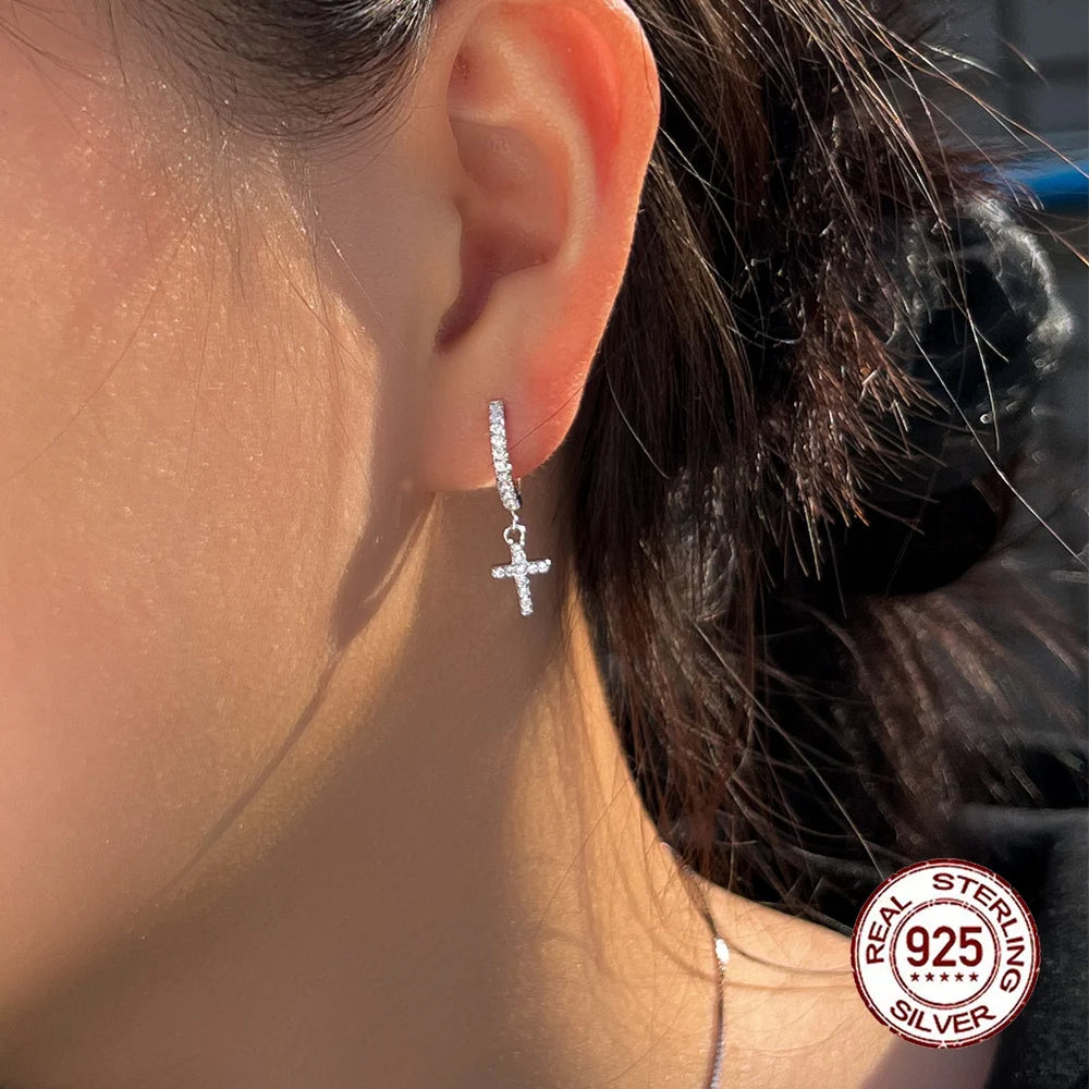 Celestia Cross Huggies | Cross design made with top-grade CZ stones