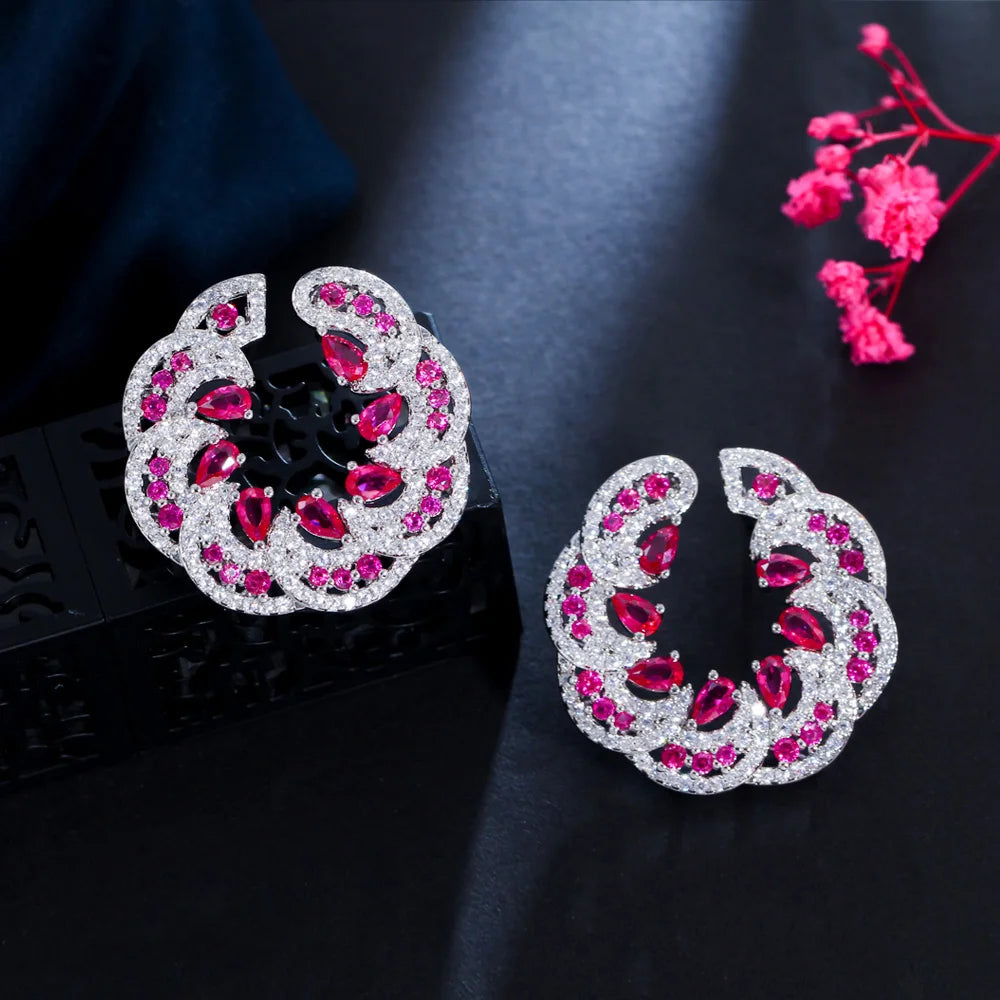 Floral Sparkle | Red-Green CZ Petal Earrings