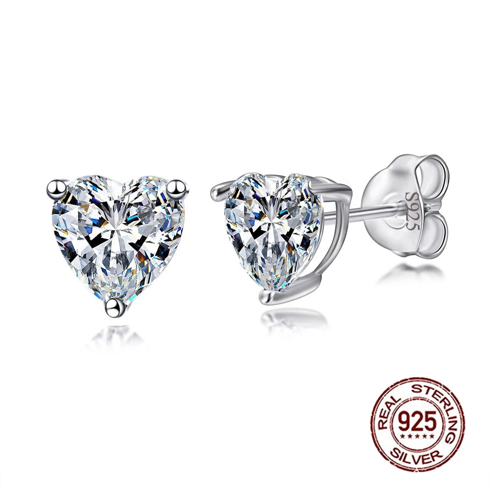 Silver Heart Cut Cubic Zirconia Stud Earrings