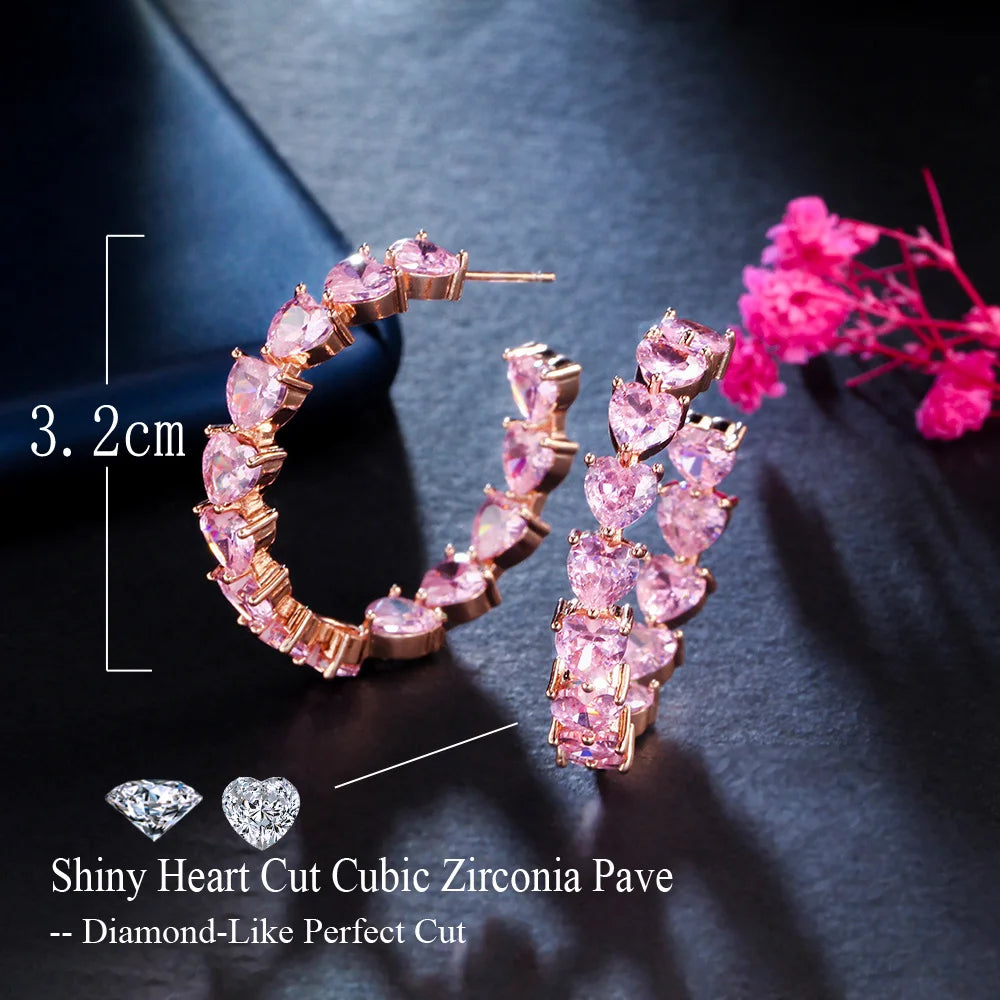 Rose Gold Plated Pink Heart C-Hoop Earrings