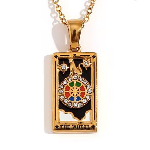 The Wheel Tarot Pendant – 18K Gold Necklace of Fate & Fortune