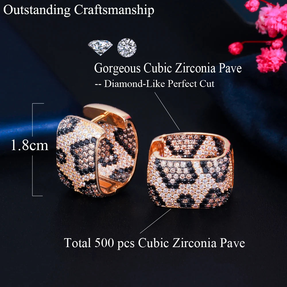 Savage Square Luxe Earrings | Exotic leopard-patterned zircon inlay