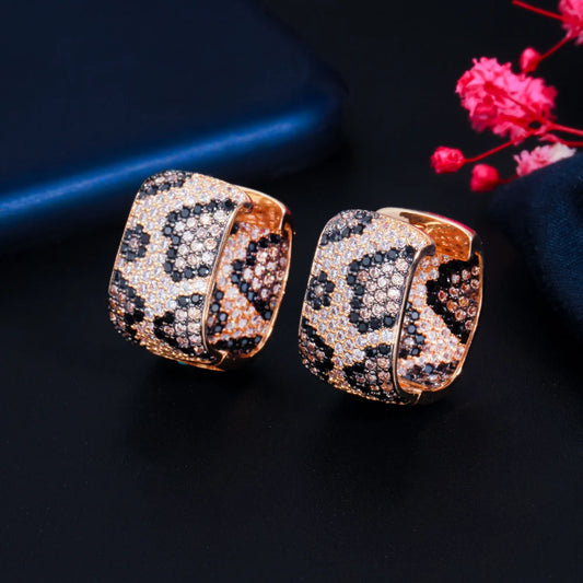 Savage Square Luxe Earrings | Exotic leopard-patterned zircon inlay