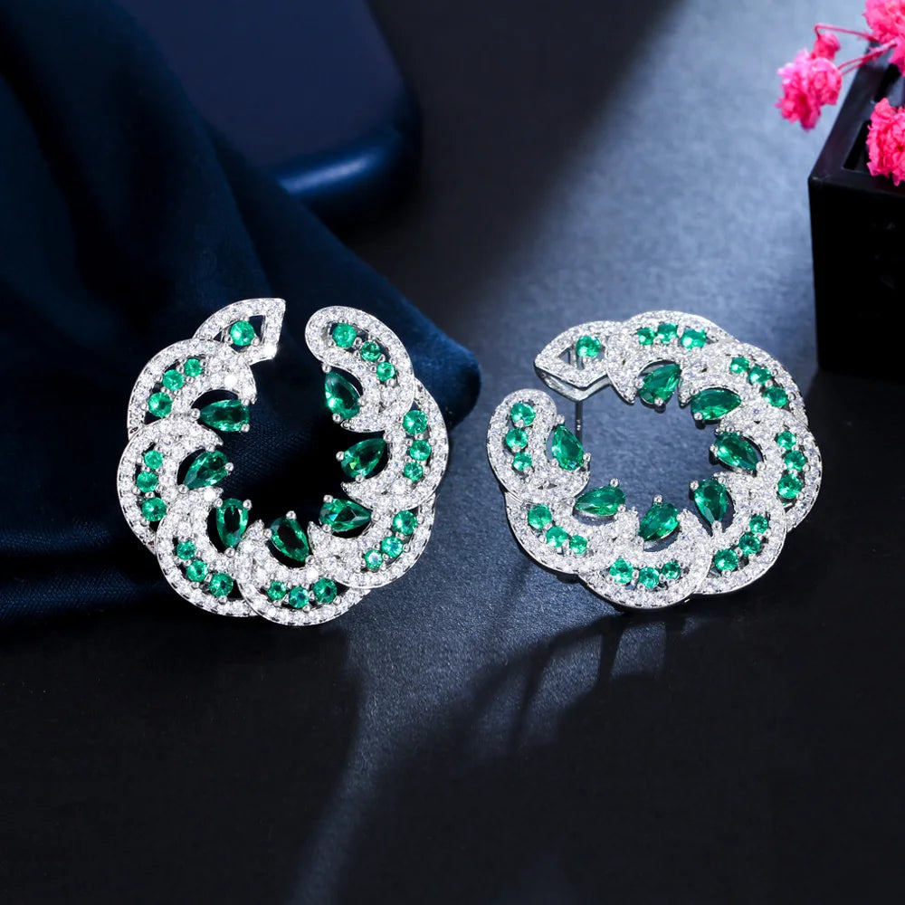Floral Sparkle | Red-Green CZ Petal Earrings