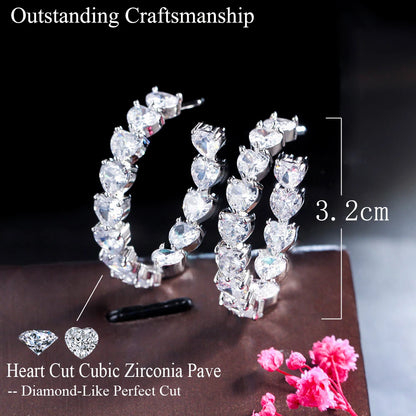 Gold Plated Heart-Cut Cubic Zirconia C-Hoop Earrings