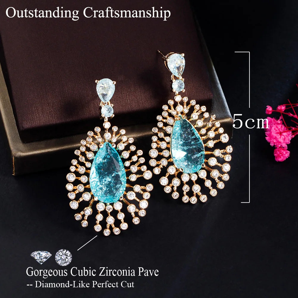 Blue Magic | Iced-Out Teardrop Earrings for a Bold Statement