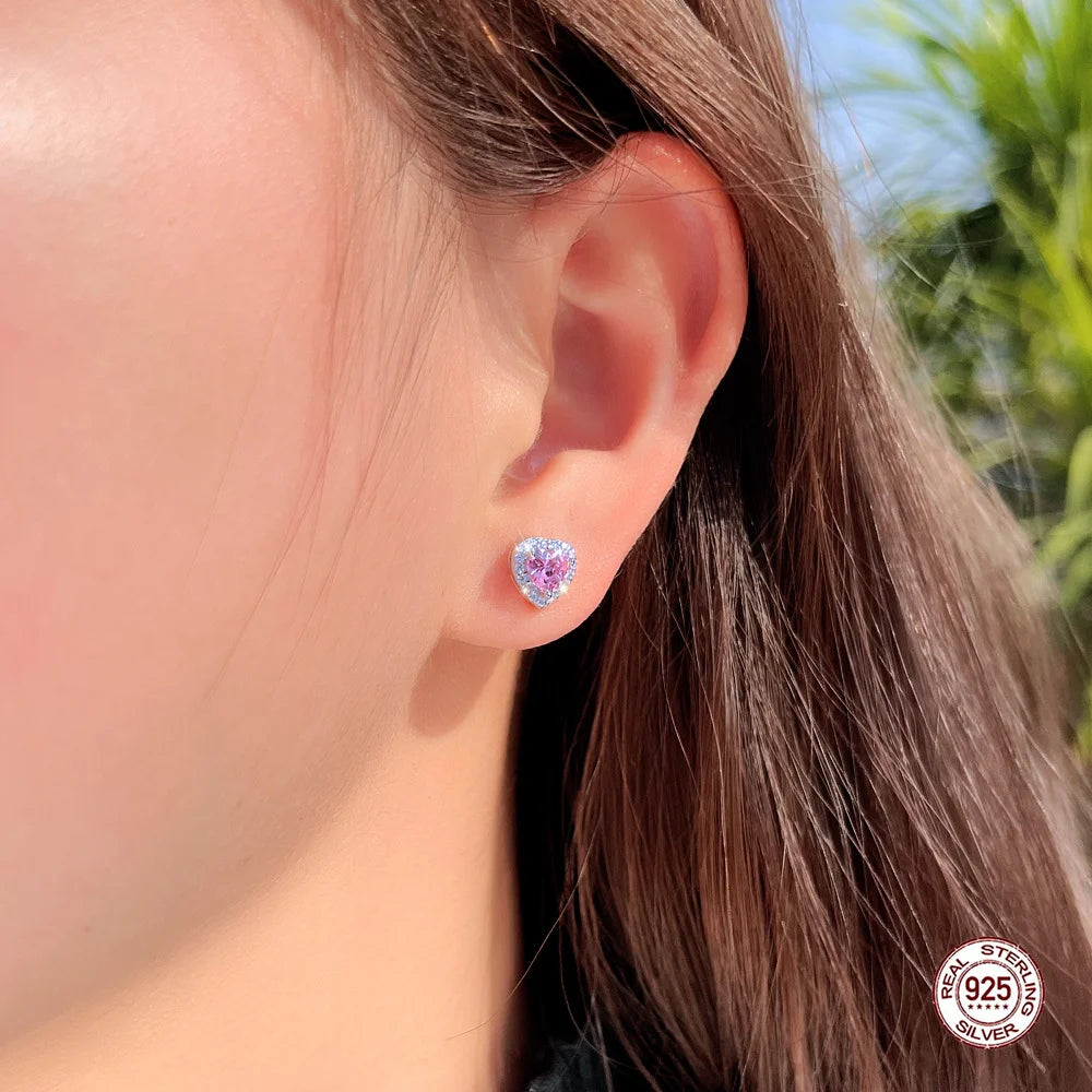925 Sterling Silver Pink Cubic Zirconia Stud Earrings