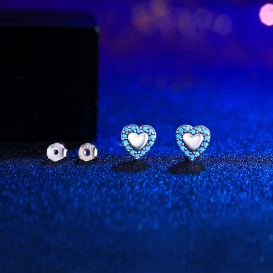 Sterling Silver Blue Turquoise Heart Stud Earrings