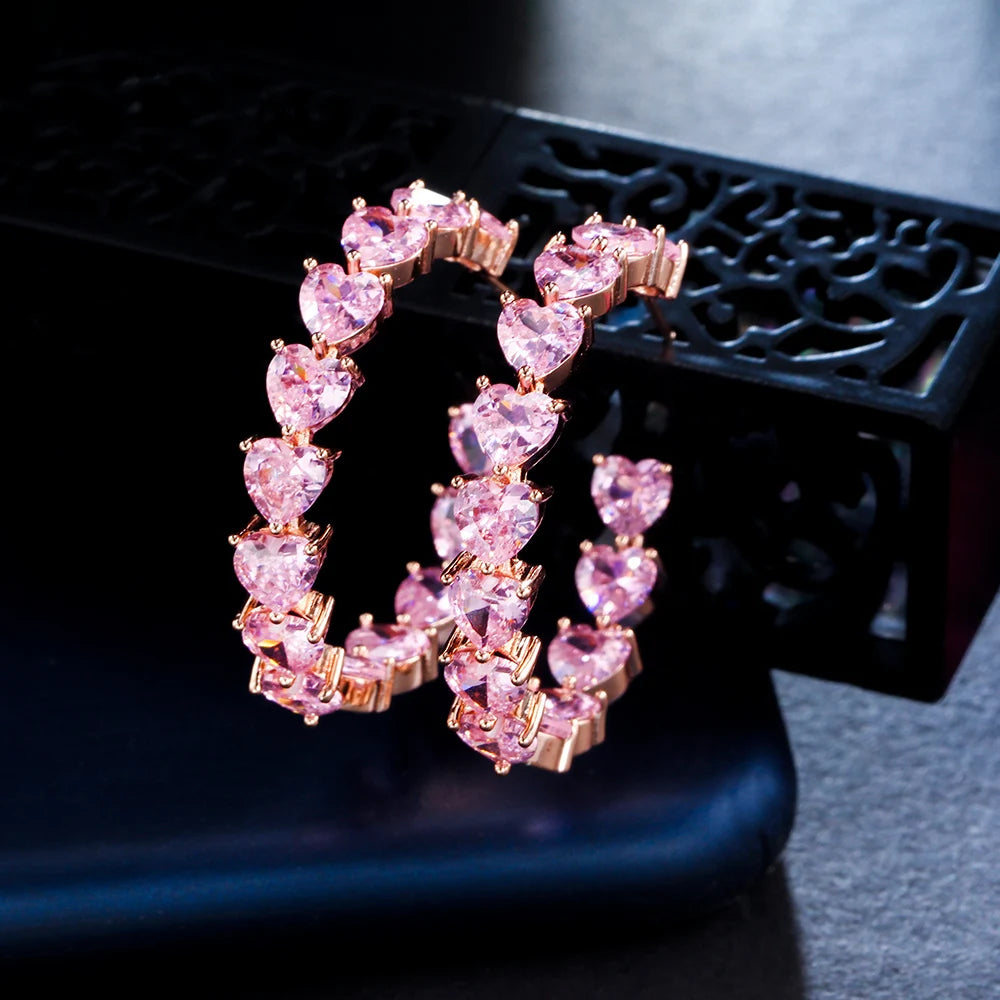 Rose Gold Plated Pink Heart C-Hoop Earrings