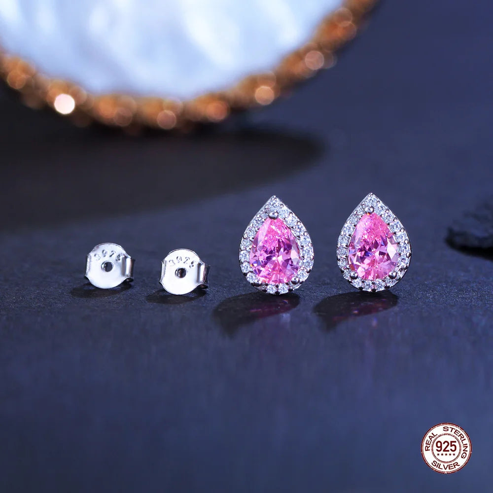 925 Sterling Silver Pink Cubic Zirconia Stud Earrings