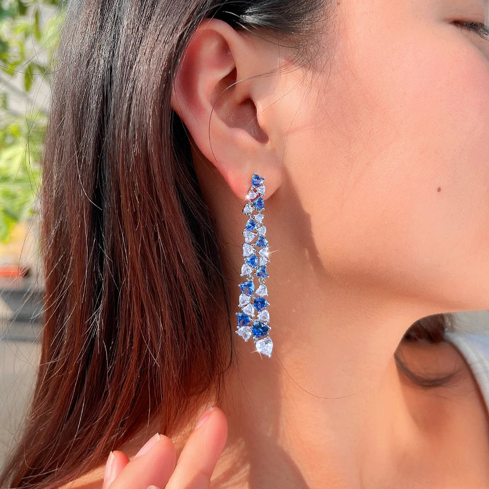 Royal Heart Dazzle Drops | Luxurious Royal Blue Drop Earrings