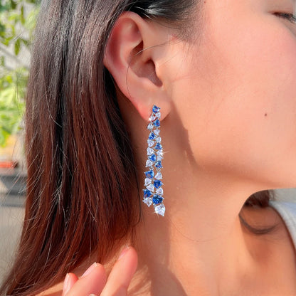 Royal Heart Dazzle Drops | Luxurious Royal Blue Drop Earrings