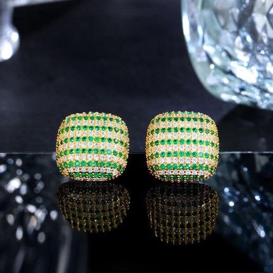 Emerald Edge Studs – Bold Green CZ & Yellow Gold Vibes