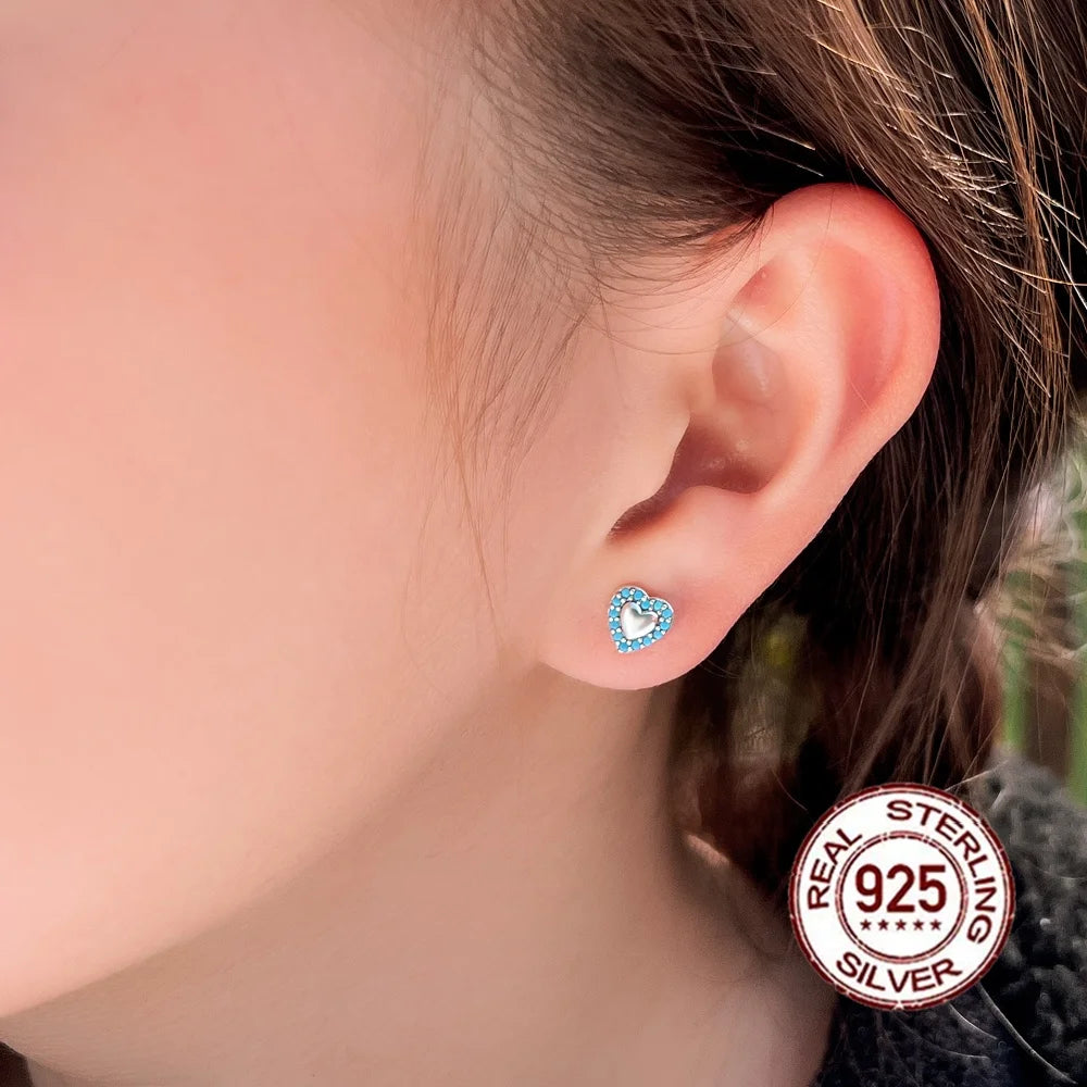 Sterling Silver Blue Turquoise Heart Stud Earrings