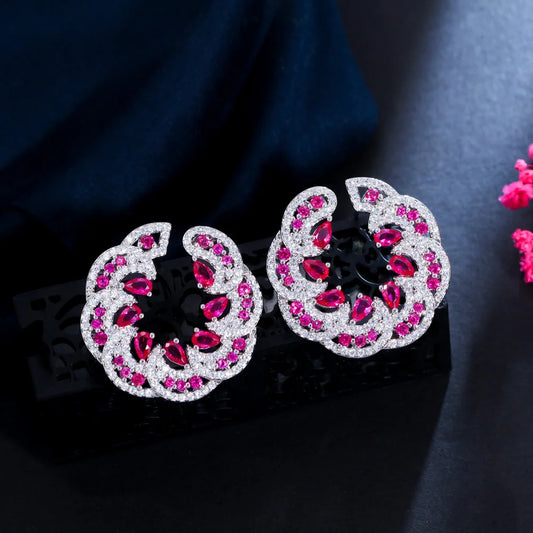 Floral Sparkle | Red-Green CZ Petal Earrings