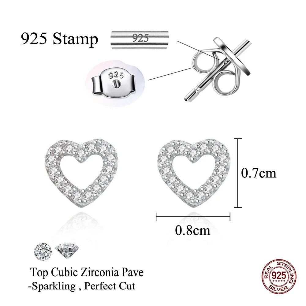 Romantic Sweet Heart 925 Sterling Silver Stud Earrings