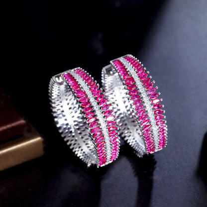Fuchsia Frenzy Hoops – Marquise CZ & Chunky Gold Glam