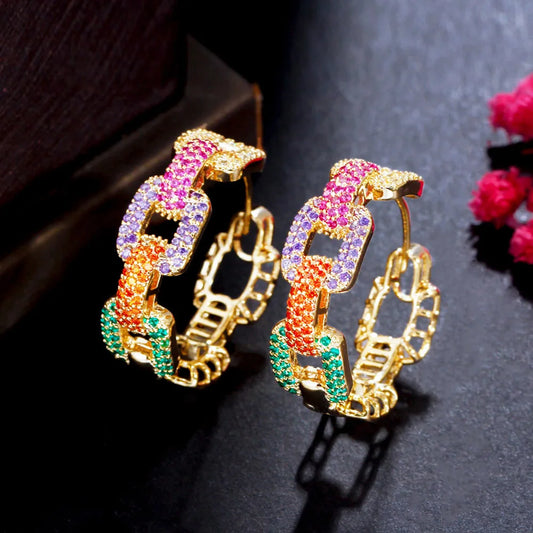 Exquisite Color Hoop Earrings | An elegant 18K gold-plated design