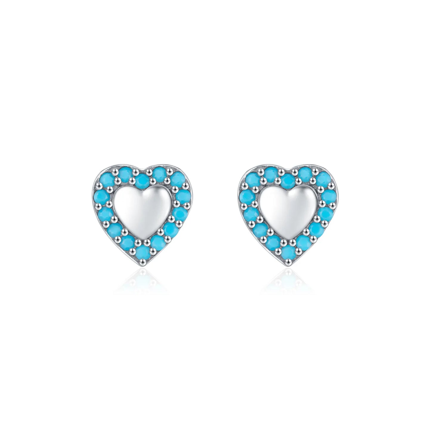 Sterling Silver Blue Turquoise Heart Stud Earrings