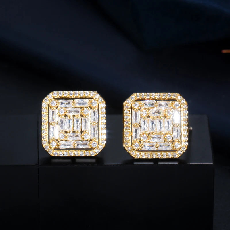 Fancy Square Stud Earrings | Gorgeous Sparkle in White Gold