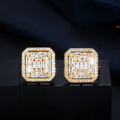 Fancy Square Stud Earrings | Gorgeous Sparkle in White Gold