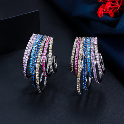Bold Rainbow Spark Hoop Earrings | Multicolor Magic with Black Gold Drama
