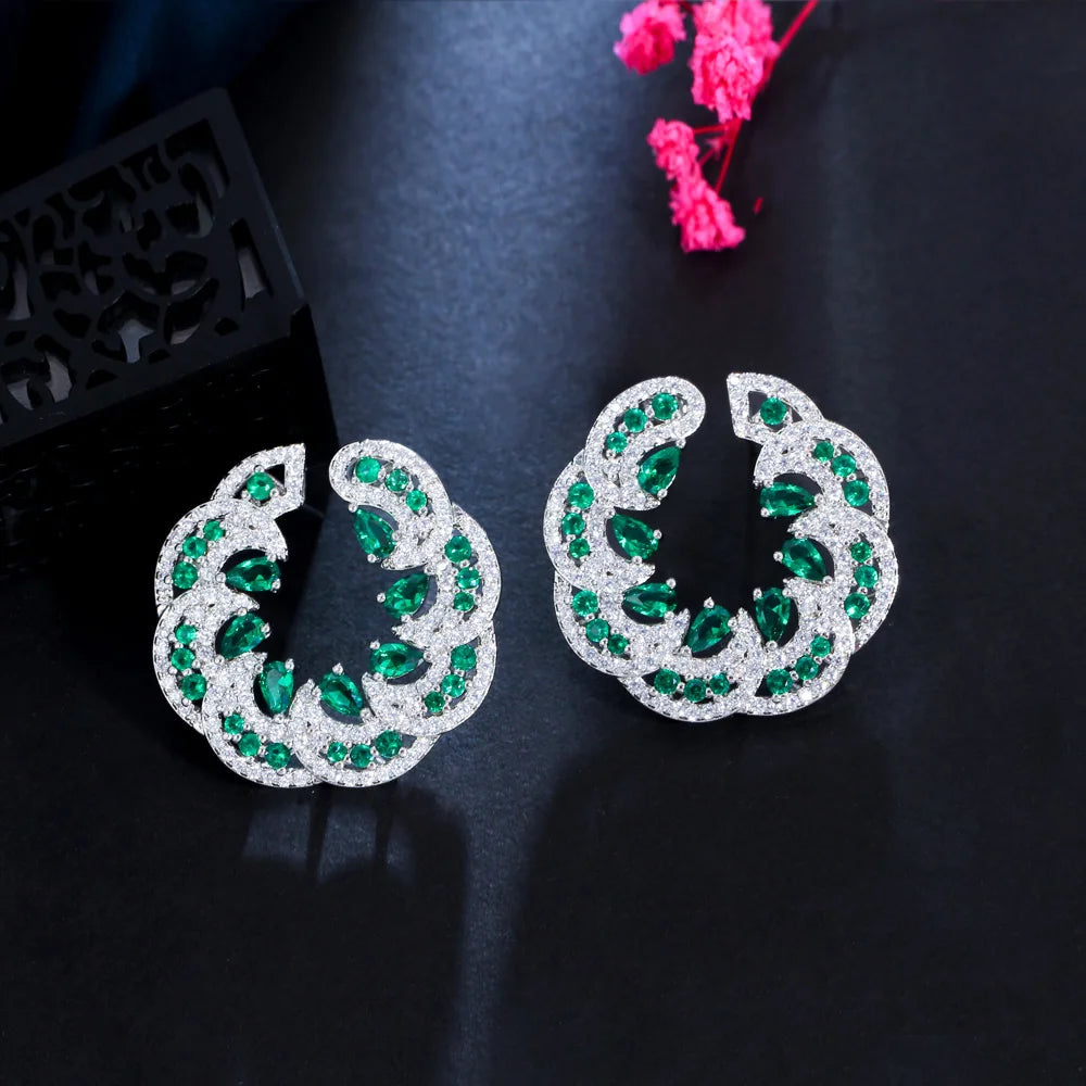 Floral Sparkle | Red-Green CZ Petal Earrings