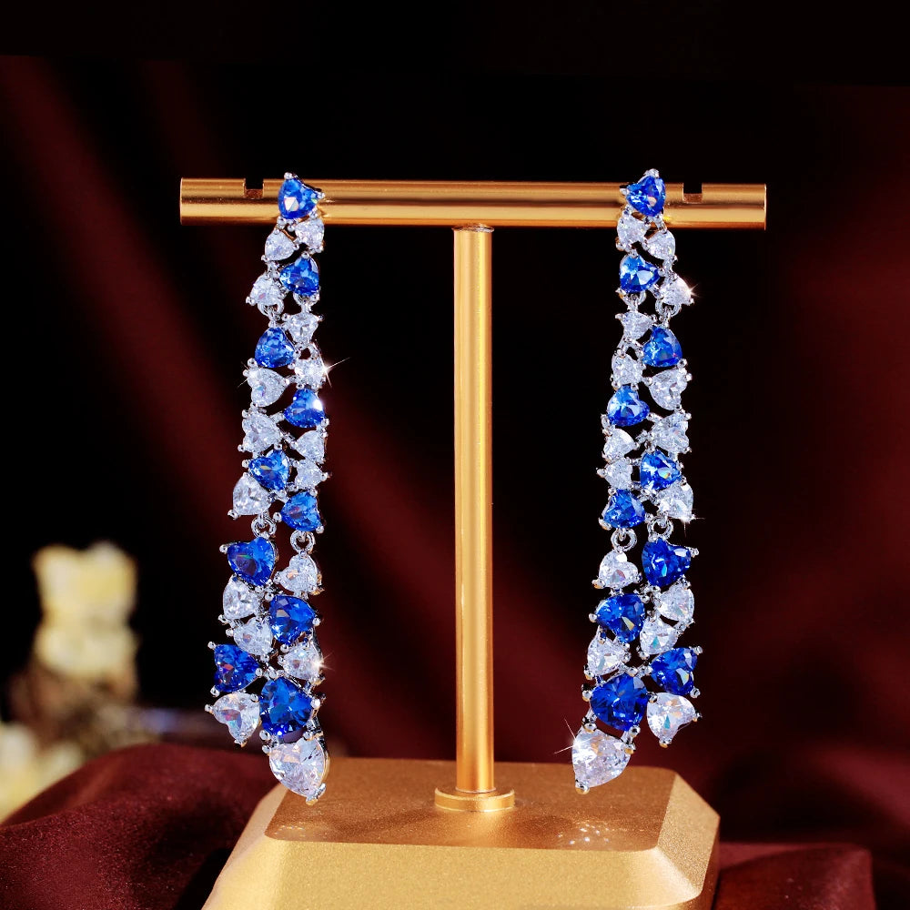 Royal Heart Dazzle Drops | Luxurious Royal Blue Drop Earrings
