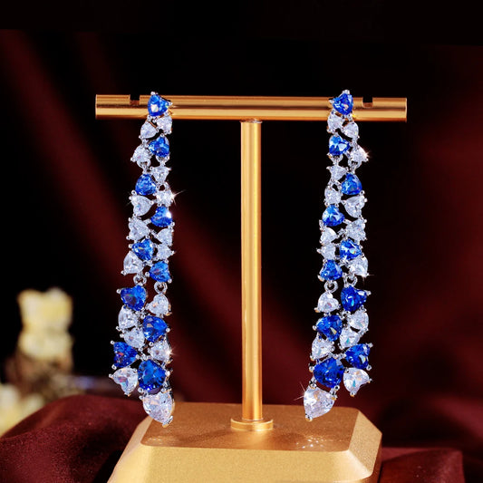 Royal Heart Dazzle Drops | Luxurious Royal Blue Drop Earrings