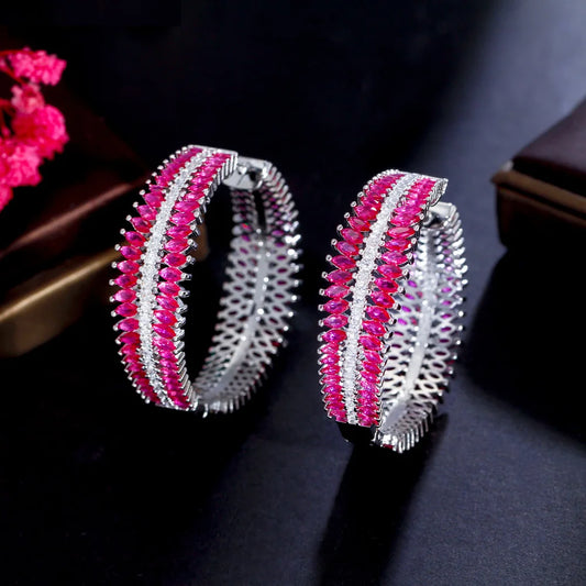 Fuchsia Frenzy Hoops – Marquise CZ & Chunky Gold Glam