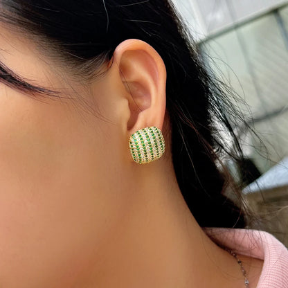 Emerald Edge Studs – Bold Green CZ & Yellow Gold Vibes