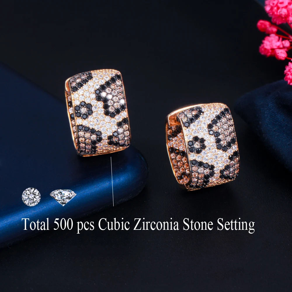 Savage Square Luxe Earrings | Exotic leopard-patterned zircon inlay