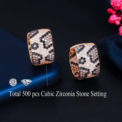 Savage Square Luxe Earrings | Exotic leopard-patterned zircon inlay