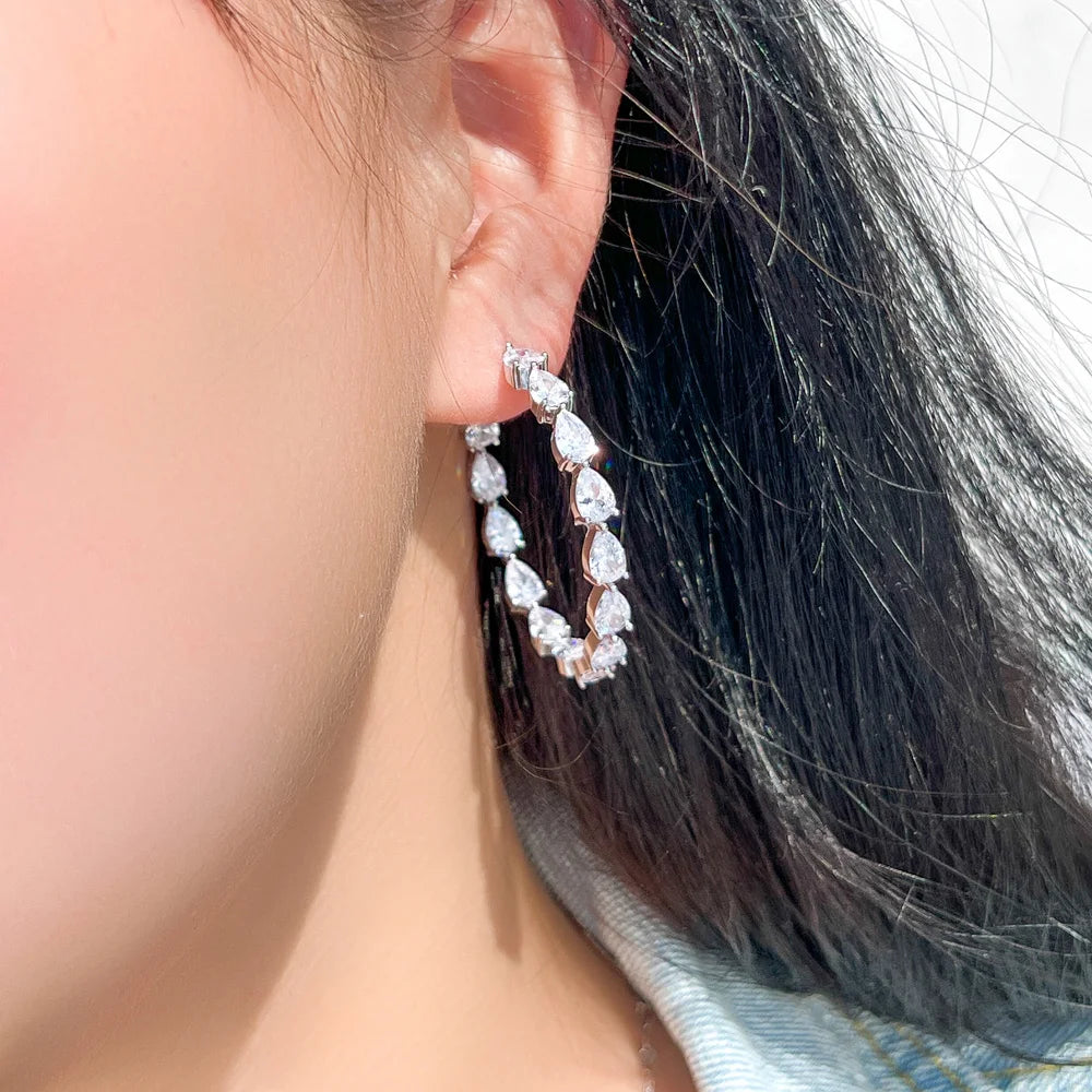 Classic Pear Drop Hoops | Stunning pear cut cubic zirconia