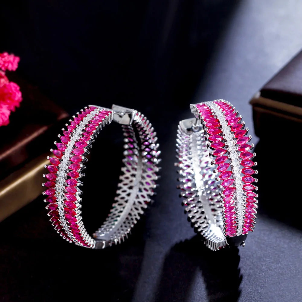 Fuchsia Frenzy Hoops – Marquise CZ & Chunky Gold Glam