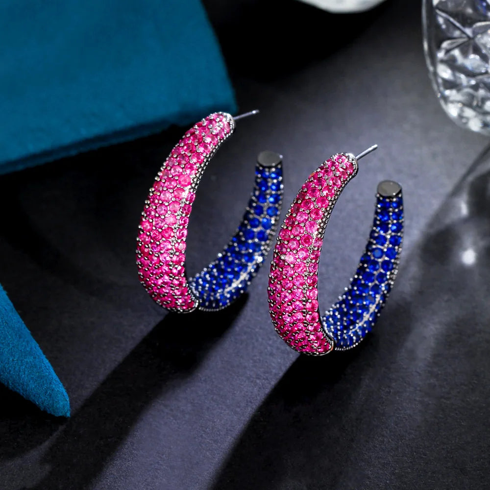 Vibrant Circle Hoop Earrings | Combination of red and blue cubic zirconia