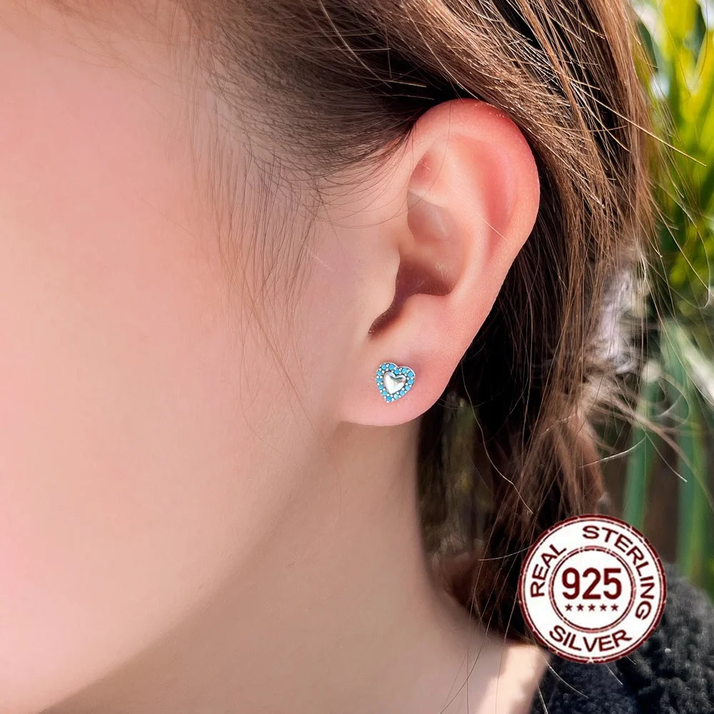 Sterling Silver Blue Turquoise Heart Stud Earrings
