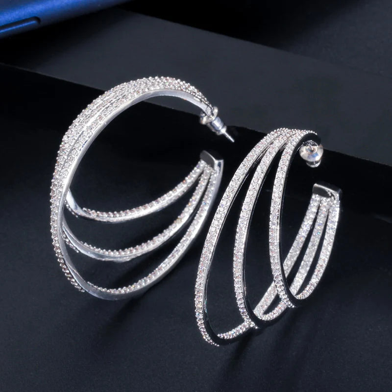 Triple Sparkle Hoop Earrings | Rhodium Plated & 18K Gold Plated