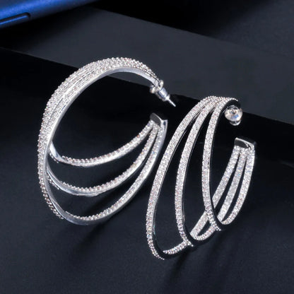 Triple Sparkle Hoop Earrings | Rhodium Plated & 18K Gold Plated