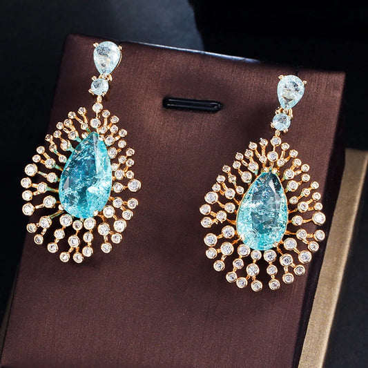 Blue Magic | Iced-Out Teardrop Earrings for a Bold Statement